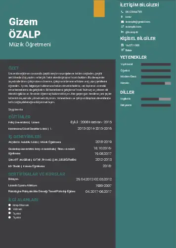 Müzik Öğretmeni Cv Örnekleri cv indir